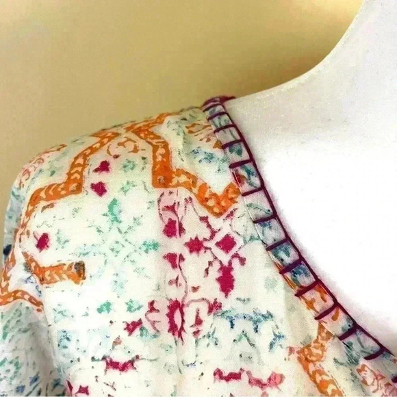 Sigrid Olsen Boho 100% Cotton Geometric Embroidered Peasant Tunic Top Size M - Picture 4 of 15